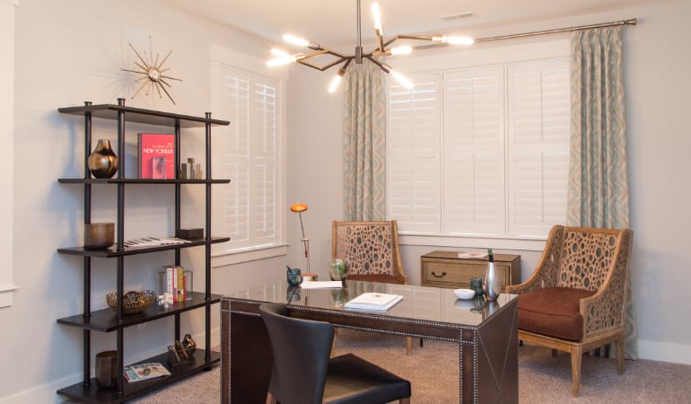 San Jose home office with plantation shutters.